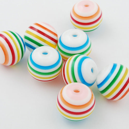 100 piece 16 MM Bright and Colorful stripe Bead ,resin Beads,Hole Size 3mm