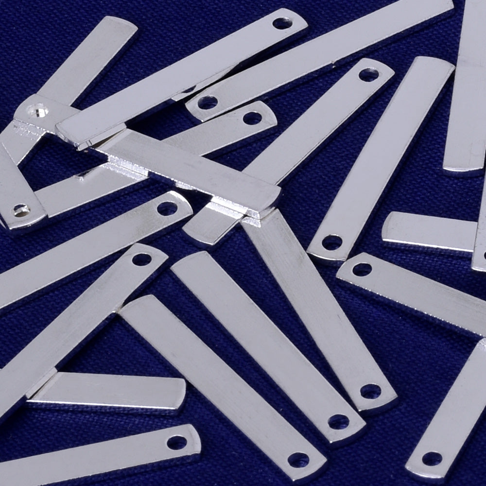 About 30*3*1MM tibetara® Brass Rectangle Stamping Blank Bar Ready to Stamp for personalization plated silver 20pcs