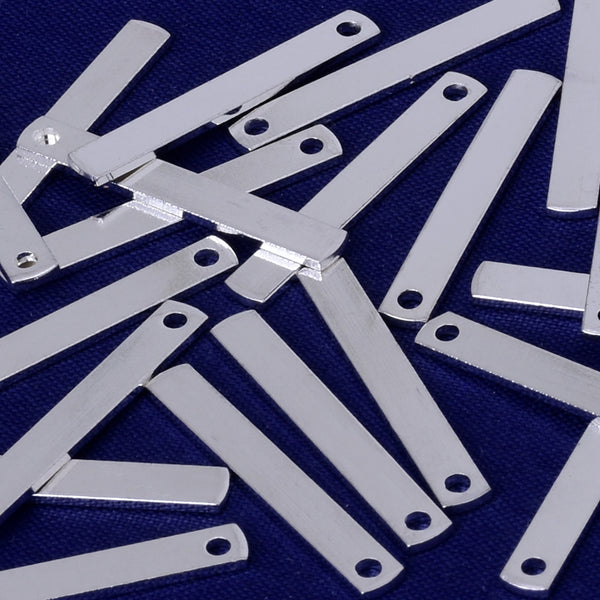 About 30*3*1MM tibetara® Brass Rectangle Stamping Blank Bar Ready to Stamp for personalization plated silver 20pcs