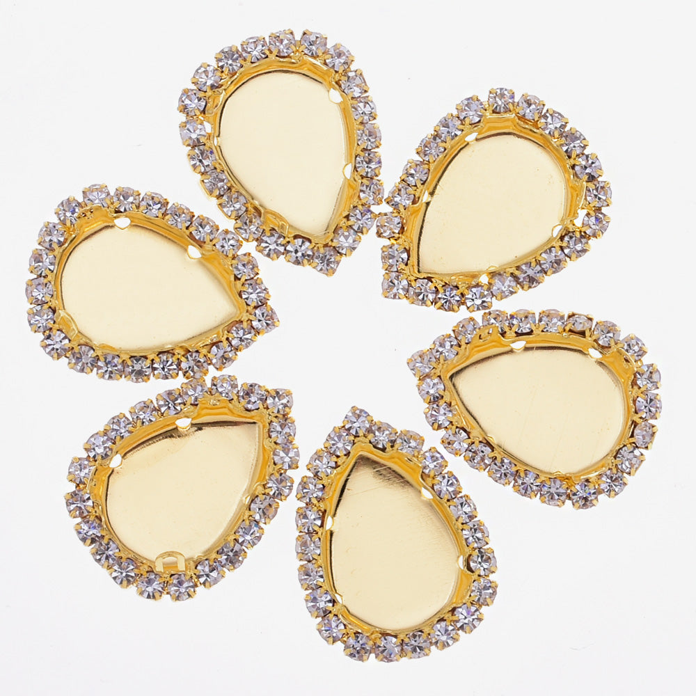 Rhinestones with claw setting hand sewing clothes fit 18*25mm Teardrop Shape Gemstone gold 20pcs 10179004