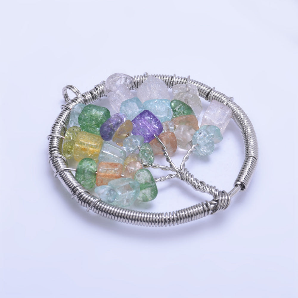 1 Mix Color Irregular Natural Stone 46mm Healing Fashion Jewelry Charm Crystal High Quality Pendant Tree of Life Women'sFashion Handwork