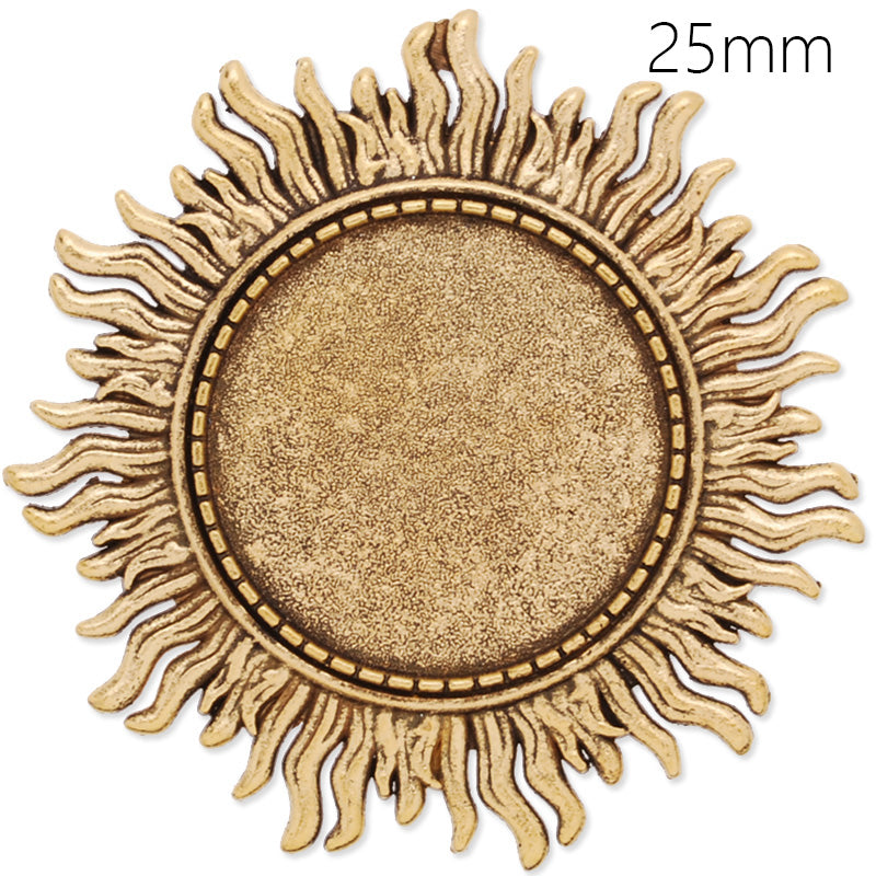 25mm anqitue gold plated brooch blank,brooch bezel,sunshine shape around,zinc alloy,lead and nickle free,sold by 10pcs/lot