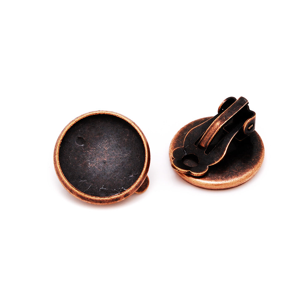 14mm Round Antique Copper Metal Blank Earring Clip Base,Earring Clip Blanks,Cabochon base earring clip,sold 50pcs/lot