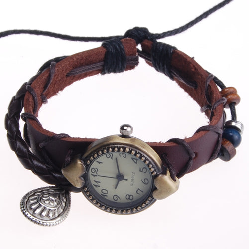 2013-2014 Fashion Women Watch Bracelet Watches Retro Style Leather Handmade Antique Multilayer,Red Coffee,Drop charms,sold 10pcs per pkg