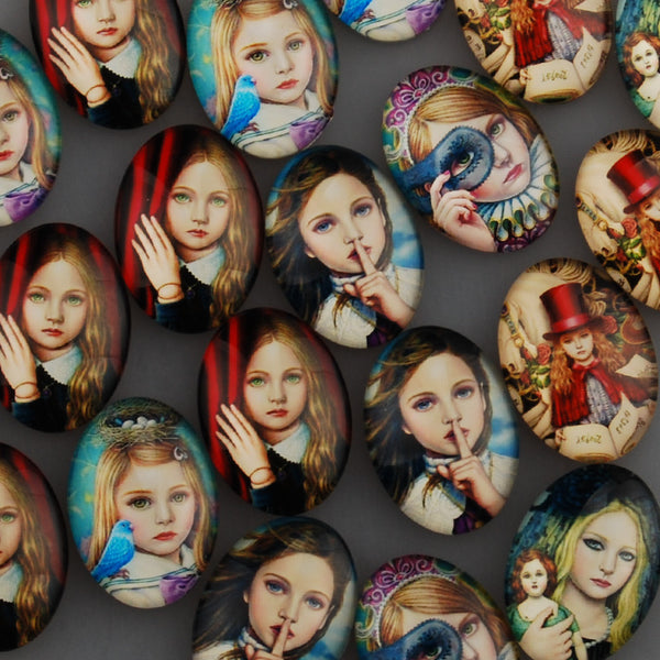 18*25mm Oval transparent pattern glass cabochons with mixed pretty girls,flat back,thickness 6mm, 20 pieces/lot
