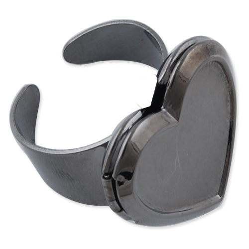 Gun Metal Black plated Ring Base Setting With 15*15MM Heart Locket,fit 15*15 heart photo;Sold 10PCS Per Package