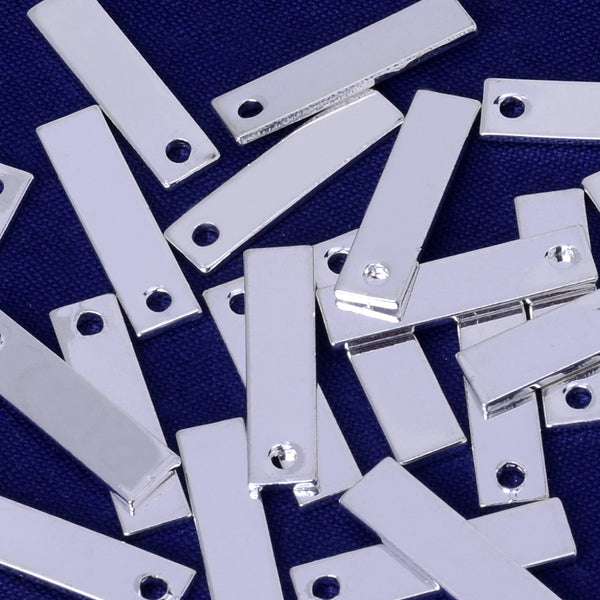 About 35.1*7.3MM tibetara® Brass Rectangle stamping bars Metal Blank engraving bars personalized bars with One Hole plated silver 20pcs