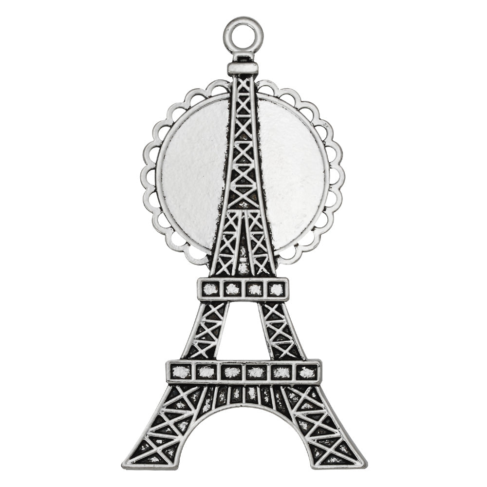 1 inch Round Pendant Trays,25mm Antique Silver Pendant Setting Blanks,Eiffel Tower Shape,sold 10pcs/lot