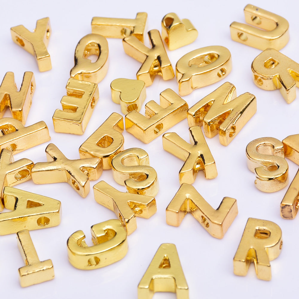 Gold Alloy Letter Pendant Charm letter necklace Personalized Name bracelet Alphabet " A " 10*6.5*3.5mm 10pcs