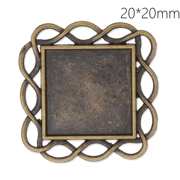 Antique Bronze simple metal pendant tray with 20x20mm square bezel,20pcs/lot