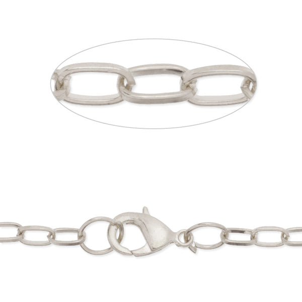 24 inch long flat necklace chain for pendant,4x6.5mm link size,Lobster Clasp end,Brass chain,Nickel plated,20pcs/lot