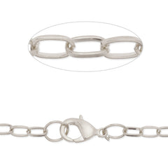 24 inch long flat necklace chain for pendant,4x6.5mm link size,Lobster Clasp end,Brass chain,Nickel plated,20pcs/lot