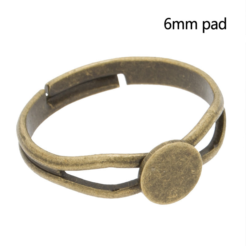 Adjustable Ring with 6mm pad,Brass filled,Antique bronze plated,20pcs/lot
