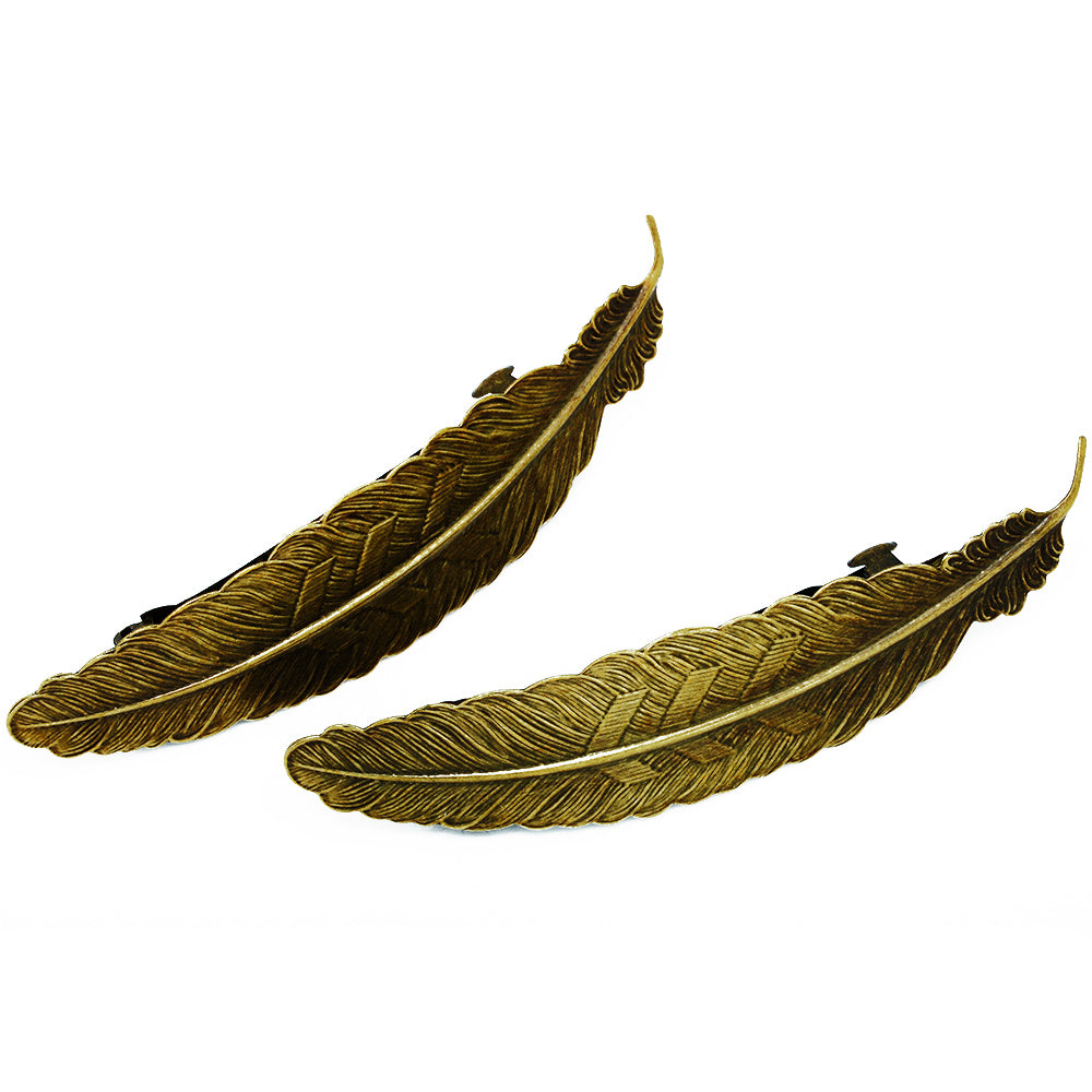 112*23mm Feather bezel hairpin barrette bobby pin,Antique Bronze hair clip,Blank's Feather hair clip,sold 10pcs/lot
