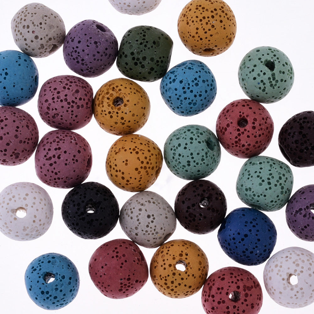 Round Lava Beads Earrings Bracelet Necklace Accessories 12mm 1.2mm hole mixed color 30pcs/lot