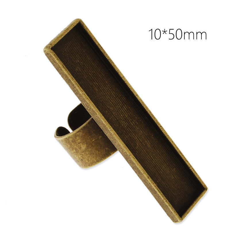 10x50mm antique bronze plated adjustable rectangle cabochon base setting ring,2 blanks,ring bezel, 10 pieces/lot