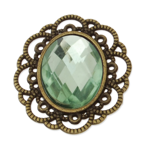 25*29mm Oval Pendant tray with 13*18mm Oval light green Acrylic Stone,20 Pieces/lot