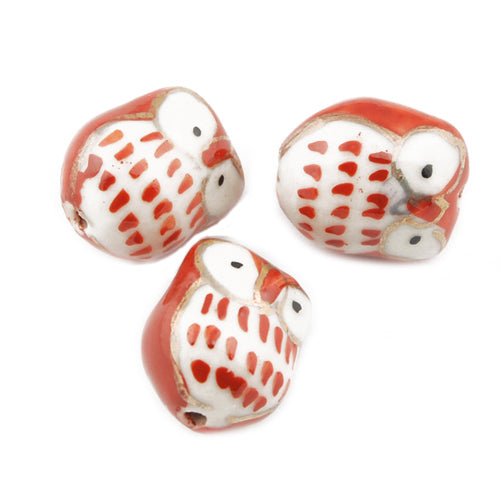 14*16 MM Handmade Porcelain Beads,Owl,Red,Hole size:2 MM,Sold 100PCS Per Package