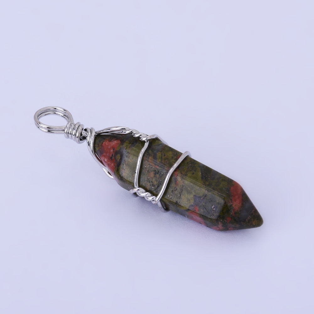 Hexagonal Natural Quartz Crystal Hexagonal Point Chakra Gemstone Pendant Reiki for Necklace-indian agate 1PCS