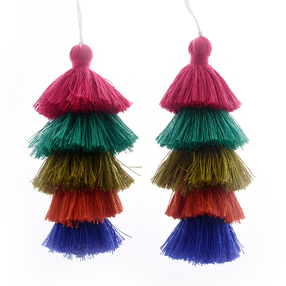 Wholesale Layered Tassel Pendant Five Tier Colorful Cotton Tassel for Earrings pendant handmade 2pcs 10192858