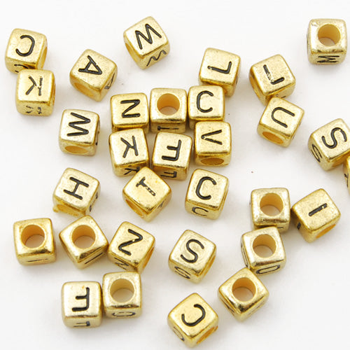 6*6 MM Cube Metalized Alphabet Acrylic Beads,MIXED,Sold per PKG of 2800 PCS,A~Z available