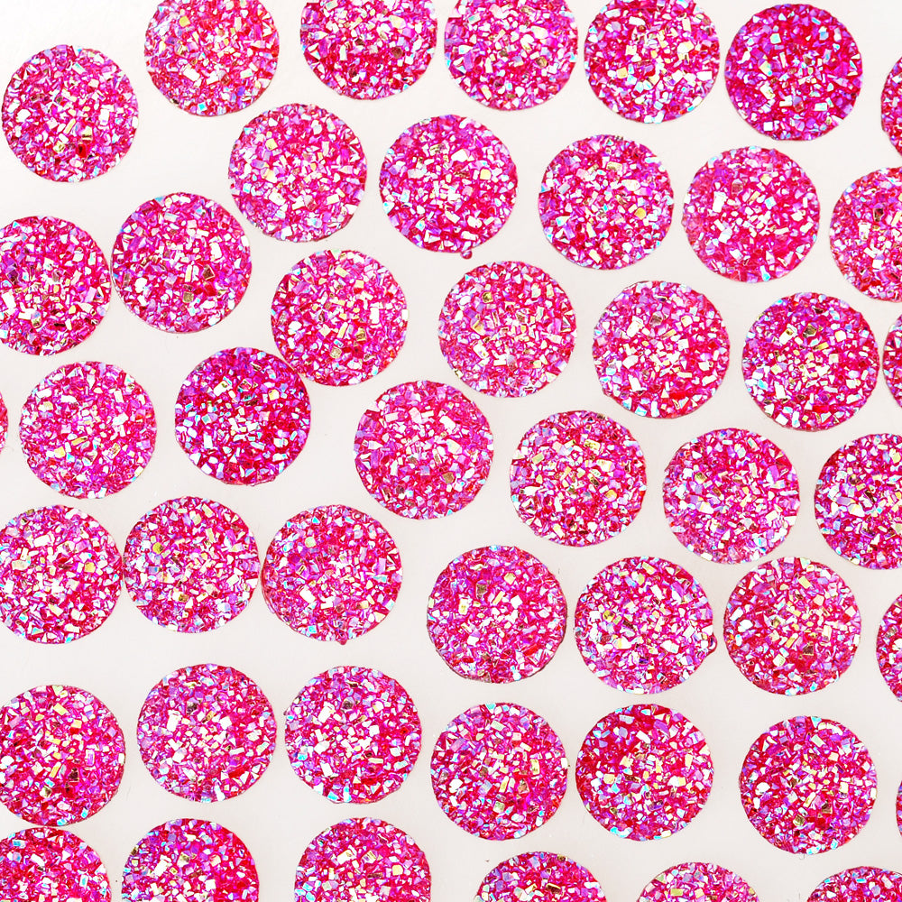 100 Deep Pink  Round Litter Resin Cabochons Druzy Studs Mermaid Deco Jewelry Findings 12mm