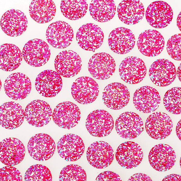100 Deep Pink  Round Litter Resin Cabochons Druzy Studs Mermaid Deco Jewelry Findings 12mm