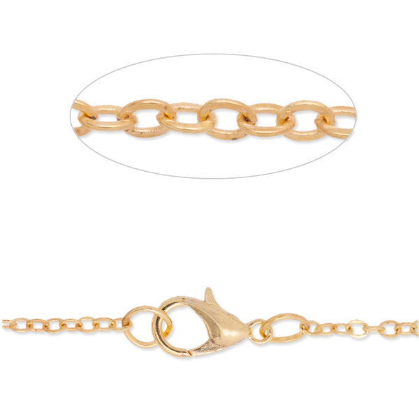 18 inch long flat necklace chain for pendant,2x3mm link size,Lobster Clasp end,Brass chain,golden plated,20pcs/lot