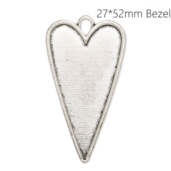 27*52mm Heart Cameo Blank Bezel,Antique Silver Pendant Setting,Zinc Alloy Filled,Out size 30*55mm,sold 20pcs/lot