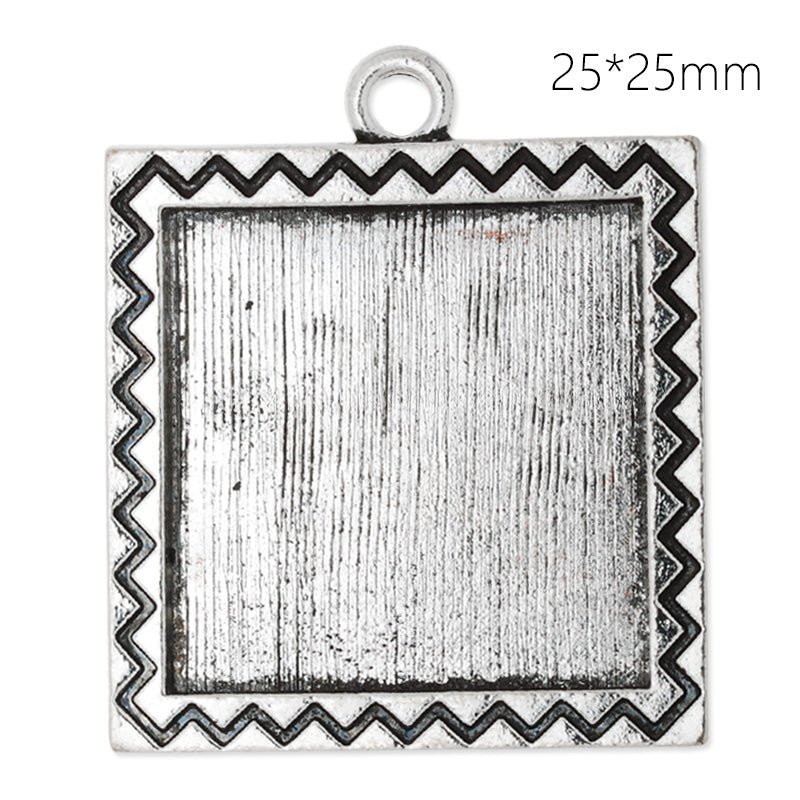 25x25mm Antique Silver plated square Zinc Alloy Cabochon Base Setting Pendants,cabochon bezel settings, 10 pieces/lot
