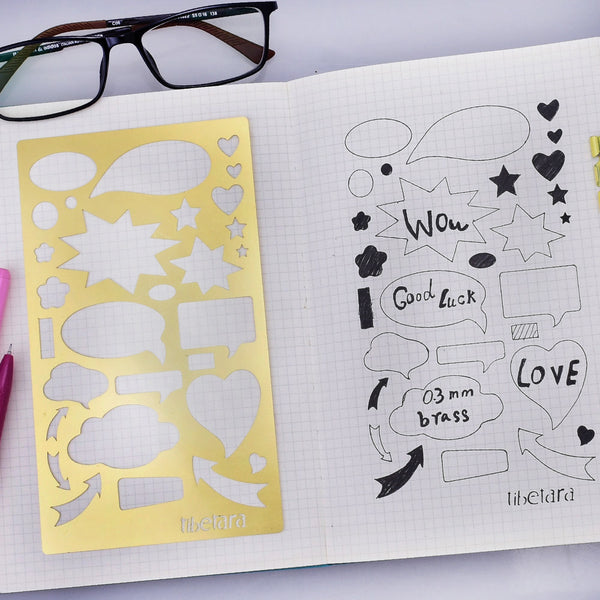 tibetara Brass Bullet journal stencil Drawing Stencil Symbol Stencil Bullet Journalling about 4*7" 1pcs