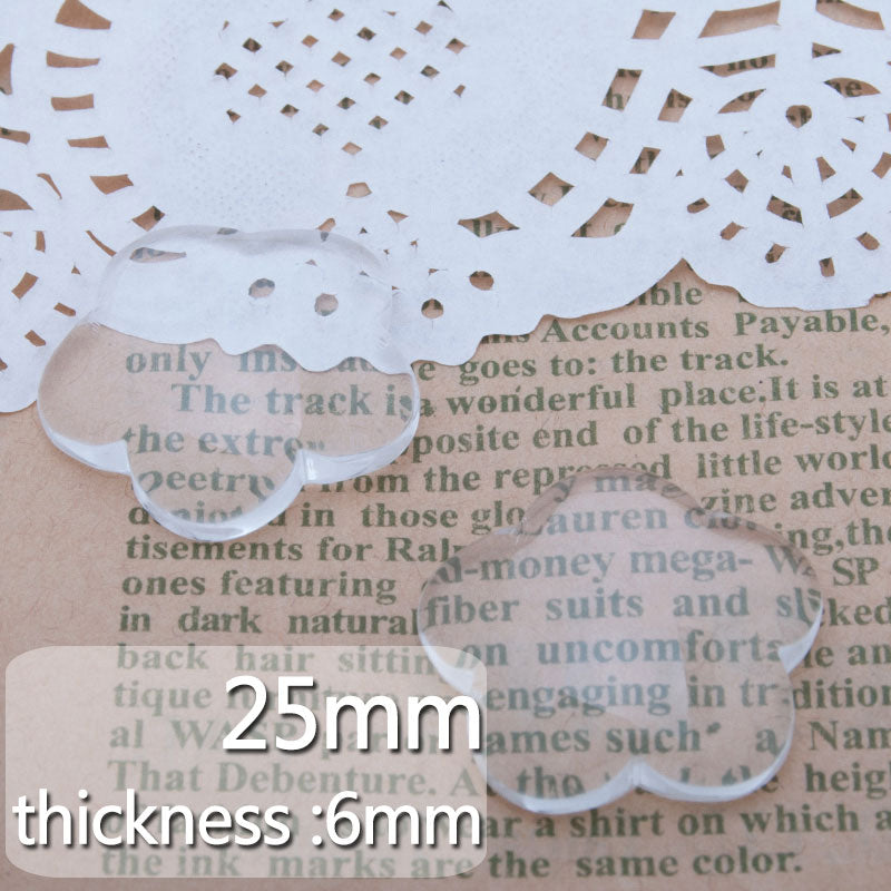 25mm flower flat back clear glass cabochon,cambered corner,Thickness about 6mm,50pcs/lot