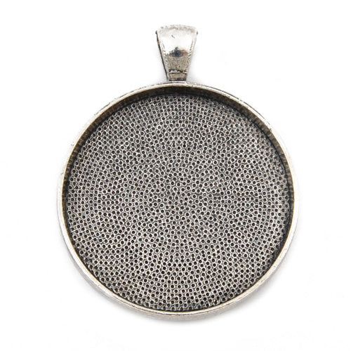 Antique Silver，30mm  Round Cameo Cabochon Bezel Base Setting Pendants，Sold 20PCS  Per Lot