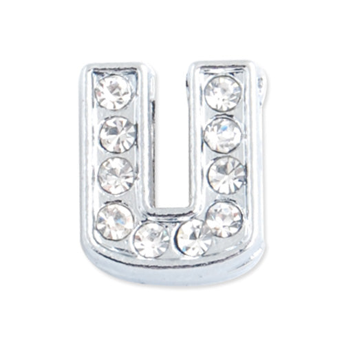 12*10*5 MM Clear Crystal Rhinestone Letter "U" Slider Charm Beads,Hole Sizes:8*2 MM,Silver Plated,lead Free and Nickel Free,Sold 50 PCS Per Package