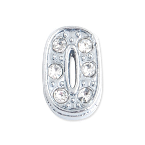 12*8*5 MM Clear Crystal Rhinestone Number "0" Slider Charm Beads,Hole Sizes:8*2 MM,Silver Plated,lead Free and Nickel Free,Sold 50 PCS Per Package
