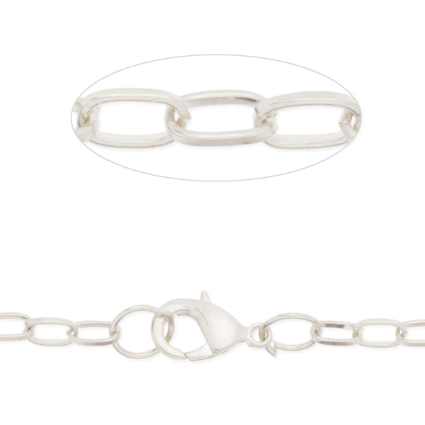24 inch long flat necklace chain for pendant,4x6.5mm link size,Lobster Clasp end,Brass chain,silver plated,20pcs/lot
