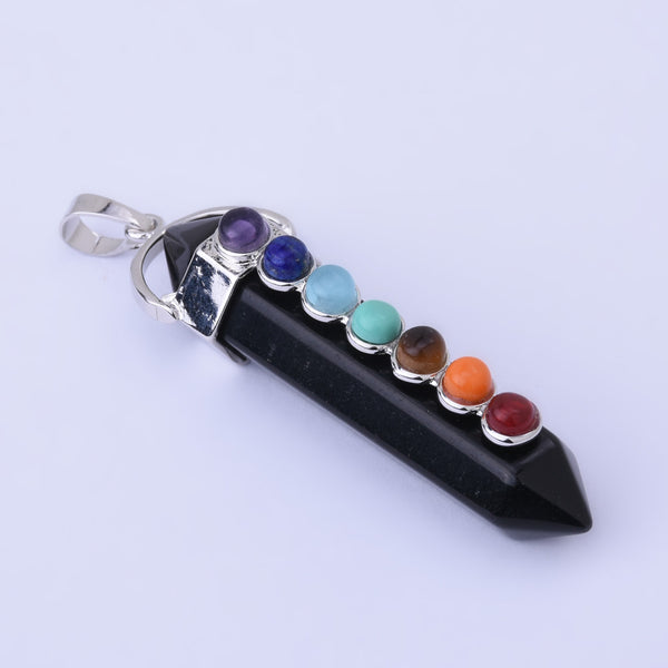 Natural Hexagonal Prism Beads Chakra Healing Gemstone Pendant 7 Chakra Pendant Quartz Point Pendant-black agate 1PCS
