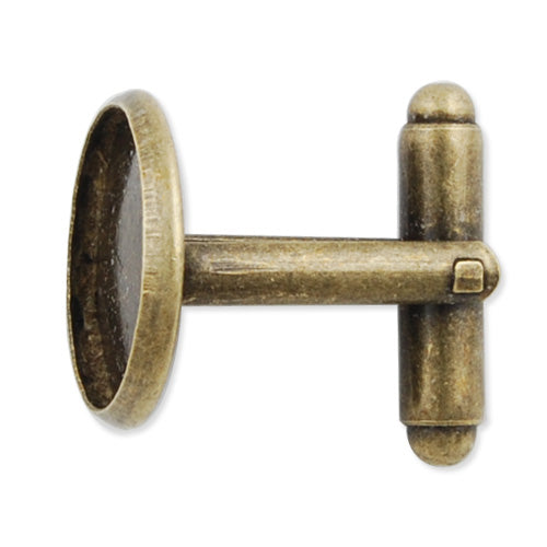 Antique Bronze Plated Cufflink Blanks with round bezel setting match 14mm cabochon