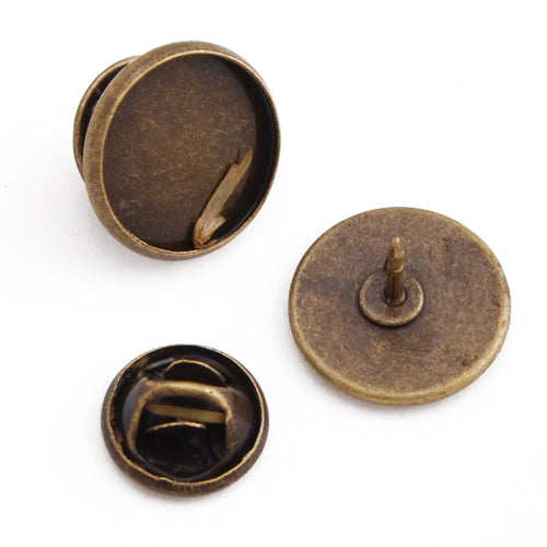 14mm Antique Bronze Plated Copper Cameo Brooch back,Tie Tac Clutch with 14mm Round Bezel Cup,sold 50pcs per pkg
