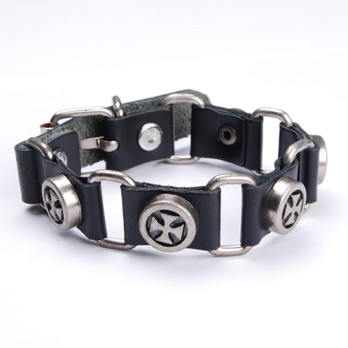 Factory Price Mens Fashion Cross Punk Belt Buckle Genuine Leather Bracelet Wristband 2013 New Jewelry,sold 10pcs per pkg