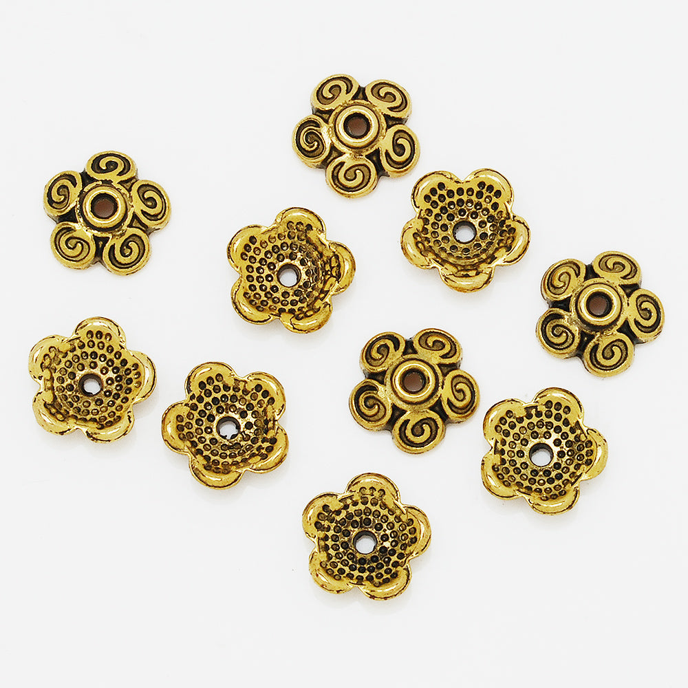 10 mm Antique Gold Bead Caps,Flower Spacer Metal Beads,Diy Jewelry Findings,Thickness 3.5mm,sold 100pcs/lot