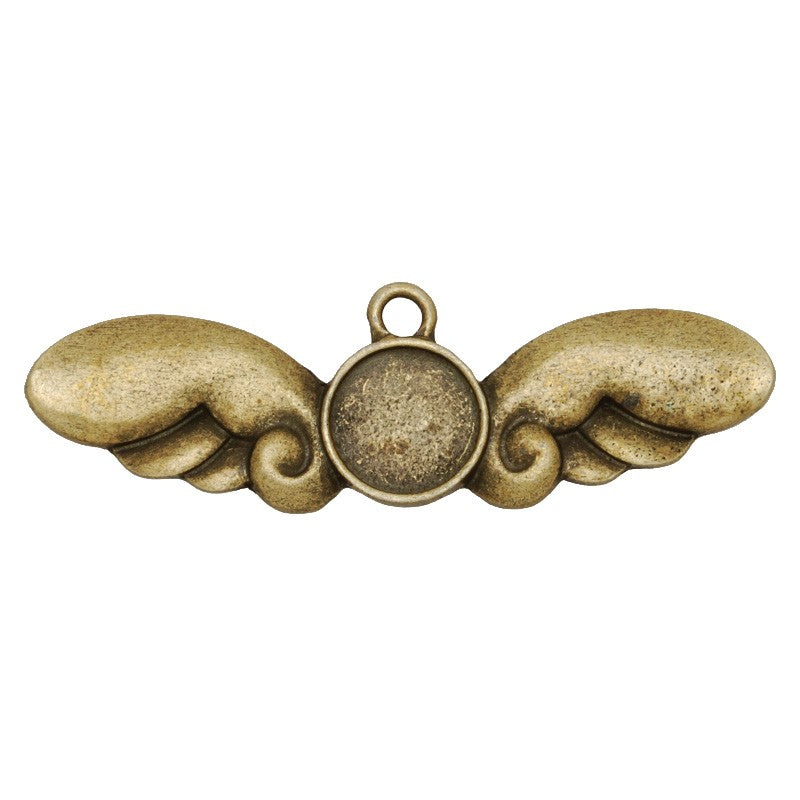 12mm Round Pendant Trays,Angel's Wings Pendant Setting,Antique Bronze Blank Pendant Bezel for Cabochon,sold-10pcs/lot