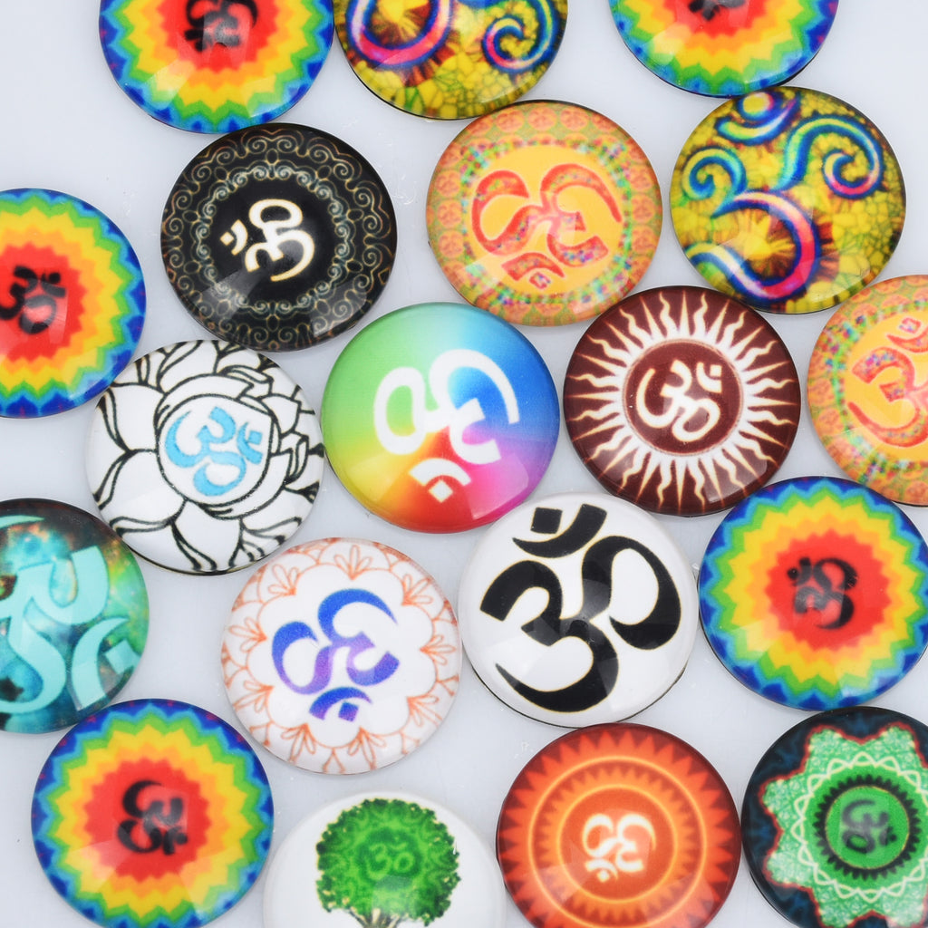 25MM Round pattern glass cabochons,Mix colorful Flat back Glass Cabochon Spacers,thickness 7mm,20 pieces/lot
