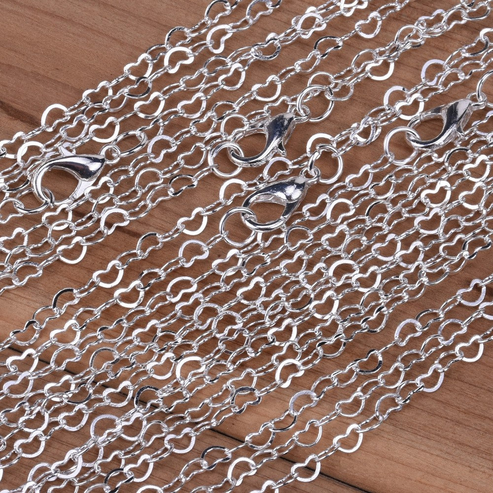 24" 4.3*3mm Heart Link Necklace Chains,Silver Plated Jewelry Finished Necklace Chain,Jewelry Chains,10pcs/lot