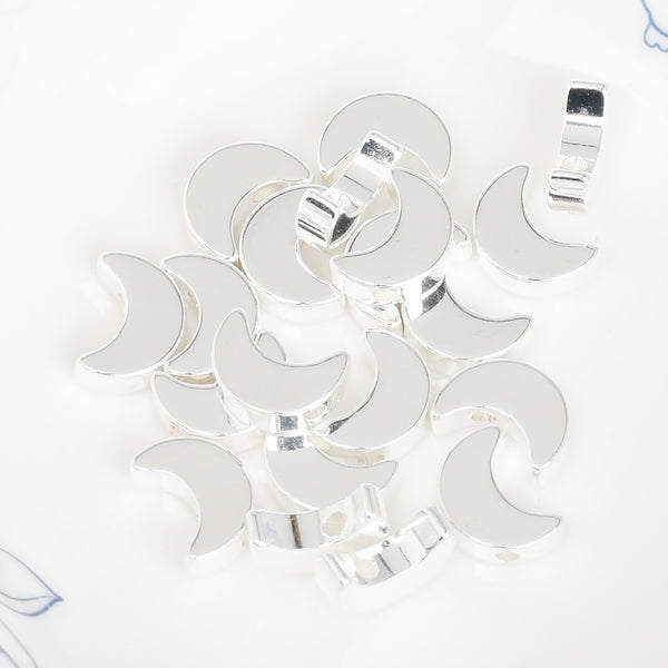 About 11.5*8.5MM tibetara® Brass Crescent Beads Spacer Beads moon Jewelry diy Findings necklace bracelet Aperture 1.8MM plated silver 20pcs