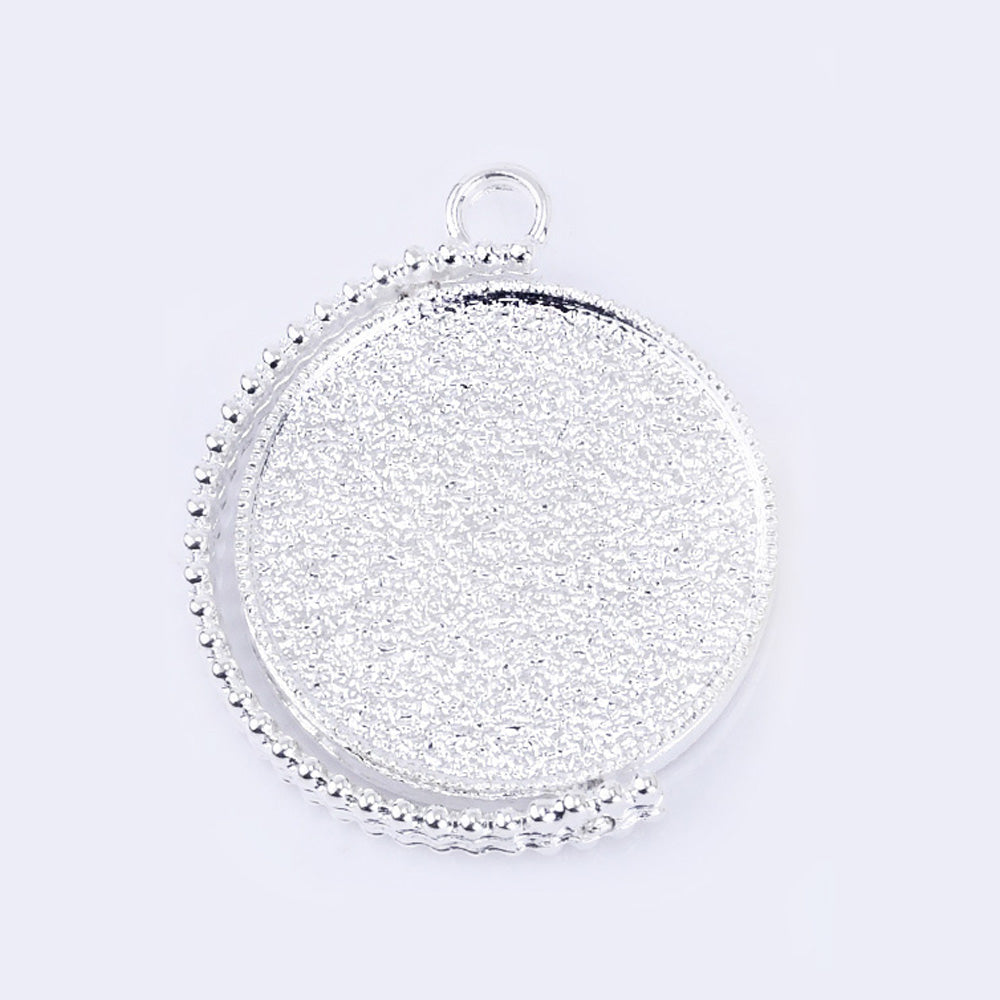 Zinc alloy Rotatable Round Pendant Blanks fit 25mm Cabochon Custom Necklace or Key Chain nickel 10pcs