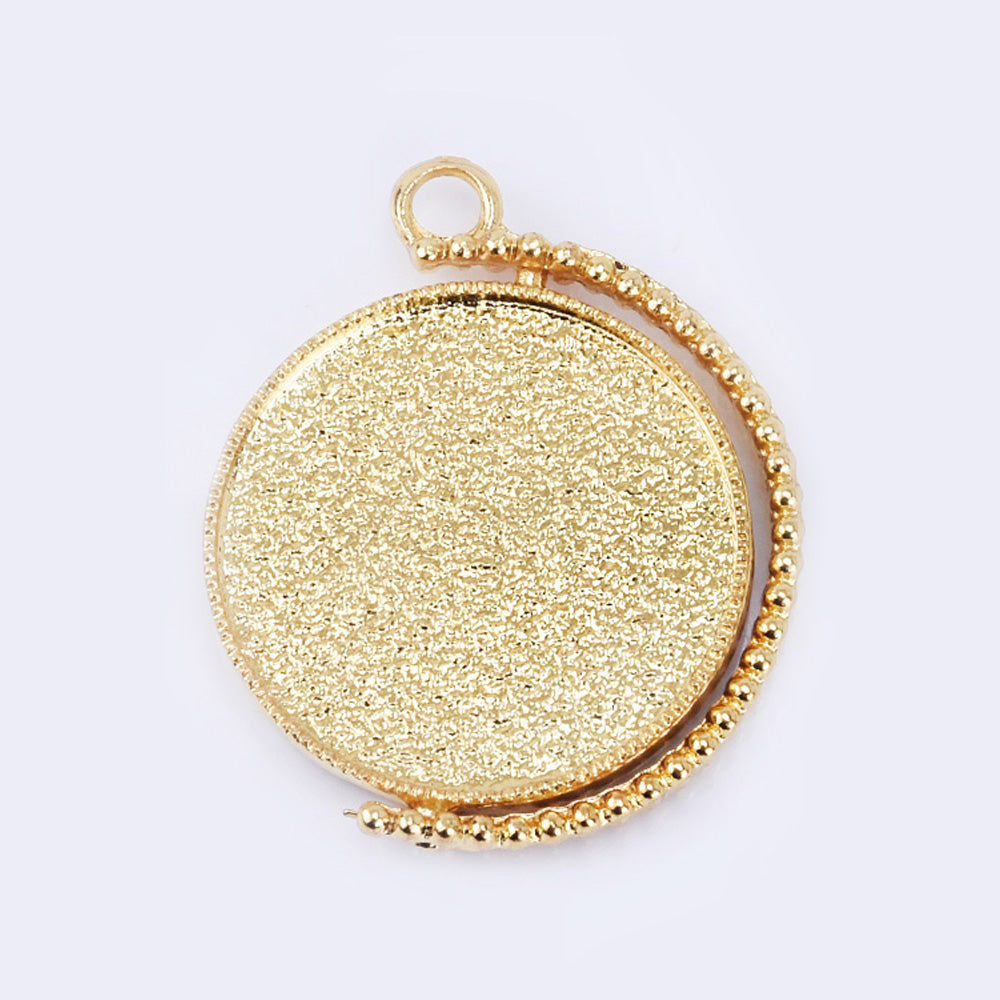 Zinc alloy Rotatable Round Pendant Blanks fit 25mm Cabochon Custom Necklace or Key Chain gold 10pcs