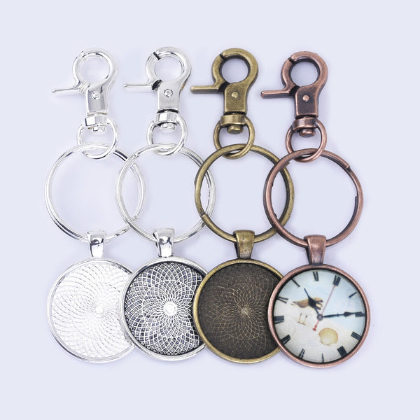 Zinc alloy DIY Key Chain Pendant kits fit 25mm round photo Trays Split Rings 5pcs/set 102304