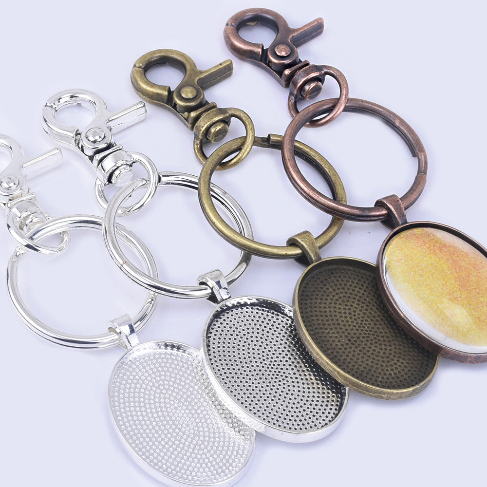 Zinc Alloy 30*22mm Oval Pendant Trays Oval Key Chain Kits split rings diy jewelry 5pcs/set