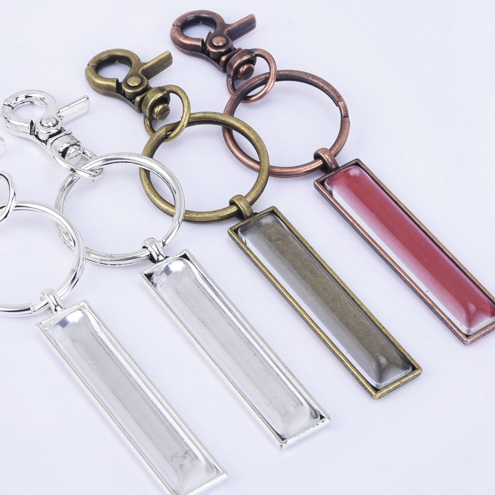 Zinc Alloy DIY Keychain Kits 10x50mm Rectangle Pendant Trays Kits split ring 5pcs/set